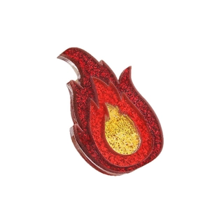 Sparkling flame acrylic brooch with red and gold glitter gradient for clothing decor