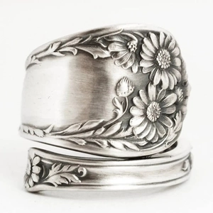 Anello Cucchiaio Margherita Vintage Colore Argento Antico Lega Goffrata Retrò Aperto Regolabile Gioielli Da Donna