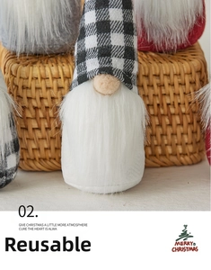 Detailed view of Scandinavian Christmas gnomes with plaid hats and long plush beards