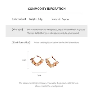 Detailed size chart for 18K gold plated leaf drop earrings showing dimensions and weight