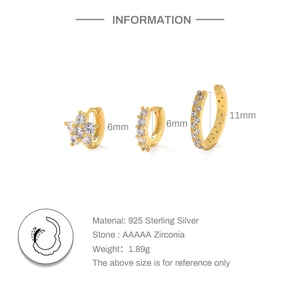 Detailed view of sterling silver earring set with dimensions and AAAAA zirconia inlay