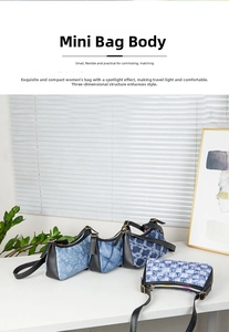 Mini denim underarm bags featuring vintage floral, checkered, and quilted patterns