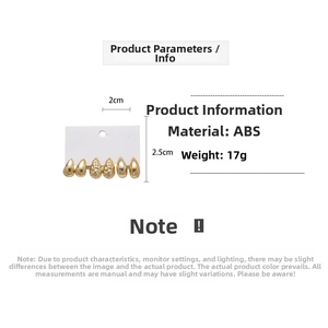Detail of 3-pair gold waterdrop earring set in ABS with smooth and hammered textures