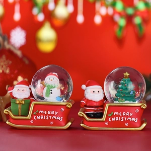 Christmas Snow Globe LED Light Resin Base Santa Claus Snowman Floating Snowflakes Desktop Decoration Holiday Gift