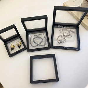 Transparent PE film jewelry suspension boxes in black frames for earrings and necklaces