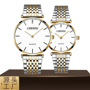 CHENXI Luxury Quartz Watch Couple Men Women Ultra Thin Alloy Case Stainless Steel Mesh Band Waterproof Analog Wristwatch