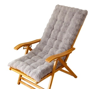 Folding rocking chair with plush grey faux rabbit fur cushion and wooden frame