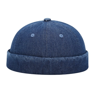 Retro indigo denim docker hat with cuffed brim and vintage streetwear style finish