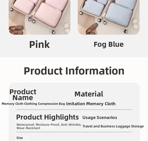 Waterproof travel luggage organizers made of memory fabric in pink and blue