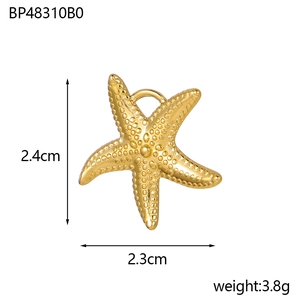 Gold starfish charm for jewelry making with detailed texture and 2.4cm dimensions