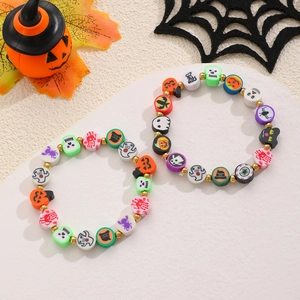Pulsera de cuentas coloridas de Halloween con dijes de calabaza y fantasma