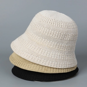 Hollow Out Knit Bucket Hat Breathable Cotton Polyester Foldable Sun Protection Chic Fisherman Cap For Women