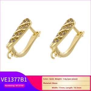 Detail of 18K gold plated brass U-shaped earring hooks with zircon and DIY loop