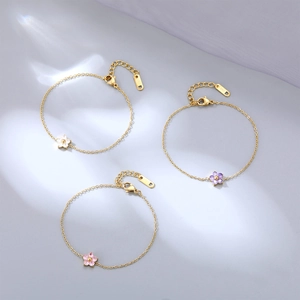 Flower Pendant Bracelet Stainless Steel Gold Plated Zircon Crystal Sweet Floral Style Elegant Jewelry For Women