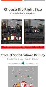 Detailed view of Christmas window stickers featuring Santa, reindeer and cartoon penguins