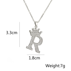 Silver crown letter R pendant dimensions 3.3x1.8cm with sparkling zircon inlay