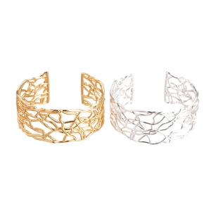 18K gold and silver plated crossover open bangles with minimalist intertwined wire design