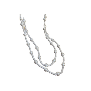 Vintage layered cream pearl long necklace for women with multi-strand elegant styling