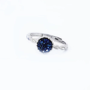 Minimalist S925 sterling silver open ring with a round blue druzy crystal center stone