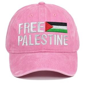 Rosa gewaschene Baumwoll-Basecap mit Free Palestine Stickerei und Nationalflagge