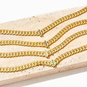 Stainless Steel Cuban Link Necklace And Bracelet With Zircon Rectangle Pendant Hip Hop Minimalist For Women