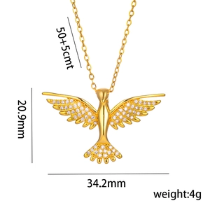 Golden phoenix pendant necklace with crystals on an adjustable titanium steel chain