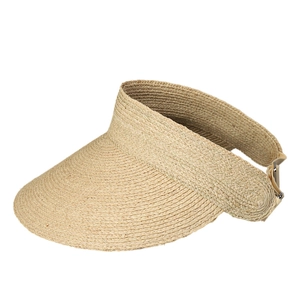 Light beige raffia open top sun hat with wide brim for women summer beach travel