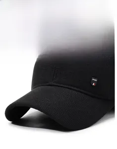 Close-up of winter baseball cap with SPORT badge and premium knitting texture