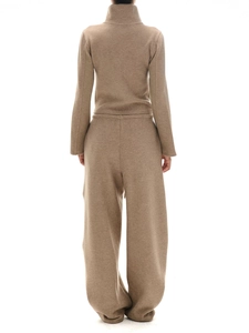 Mocha brown American vintage high neck sweatshirt and wide leg pants two-piece set