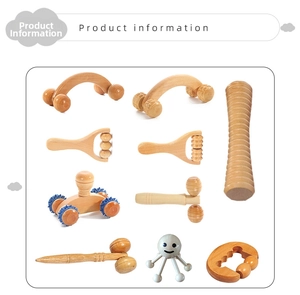Detailansicht professioneller Holzmassage-Rollen und Lymphdrainage-Stäbe für Körper