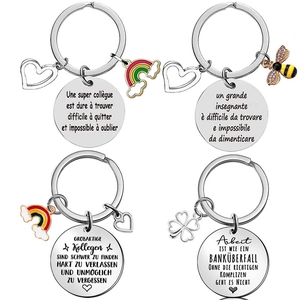 Stainless Steel Keychain Rainbow Bee Heart Clover Charm Coworker Teacher Gift Engraved French German Italian Keyring