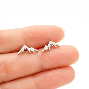 Minimalist mountain peak stud earrings in silver stainless steel finish