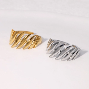 Open Adjustable Ring Stainless Steel Leaf Feather Wing Design Fashion Jewelry For Women High Polish Finish
