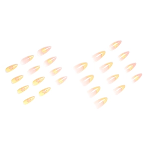 24pcs yellow floral almond press-on nails with elegant gradient finish and flower art