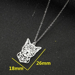 Cute hollow cat pendant necklace in silver stainless steel, size 18mm by 26mm