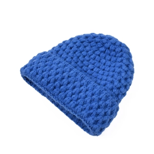 Chunky knit royal blue beanie for kids made of soft thick yarn for winter warmth
