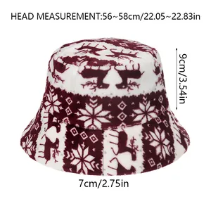 Detailed size chart for Christmas reindeer plush bucket hat with specific measurements