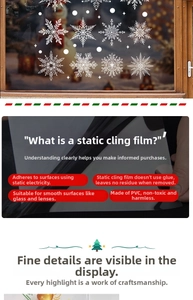 Detail view of PVC static white snowflake window decals showing glue-free adsorption feature