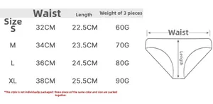 Detailed size chart for women cotton V-pants including waist and length measurements
