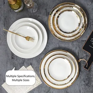 Ceramic Dinner Plates Nordic Minimalist Gold Rim Luxury Steak Pasta Serving Dish Home Restaurant