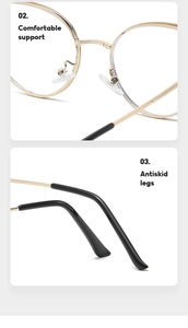 Detail of comfortable nose pads and anti-skid temple tips on metal glasses frame