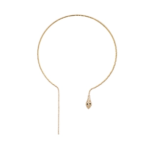 Collier serpent doré exagéré avec pavage de cristaux blancs pour un style chic