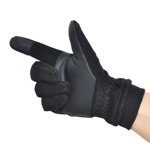 Detail of winter cycling gloves showing anti-slip palm texture and touchscreen fingertips