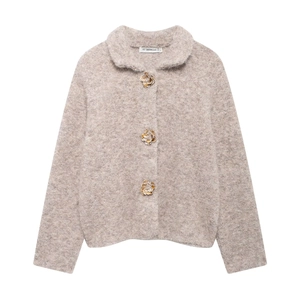 Gilet en maille pour femme avec texture en fausse fourrure et boutons à fleurs