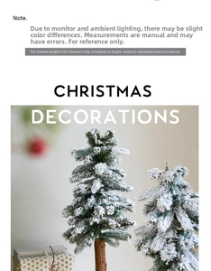 Mini tabletop Christmas tree with white snow effect and natural wooden base with golden gift