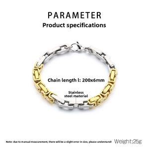 Detail of 6mm two-tone stainless steel link bracelet with dimensions and weight