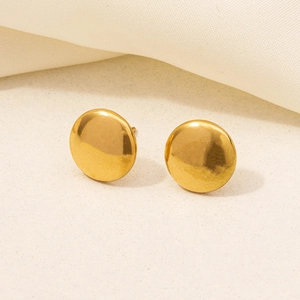 Minimalist 304 stainless steel gold round stud earrings with polished finish for women