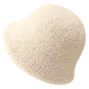 Women's cream white plush bucket hat in warm faux sheepskin for winter fashion