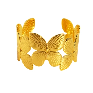 Fashionable gold-plated wide open butterfly cuff bracelet with hollow filigree design