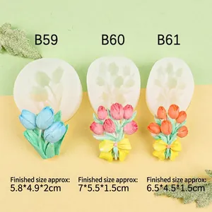 Tulip bouquet silicone molds for gypsum and resin crafts in three varied flower shapes